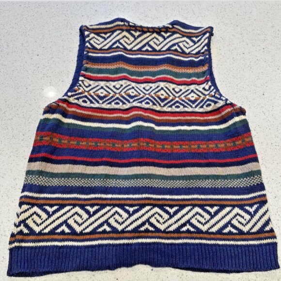 VTG CottageCore Women's P/M Striped Sweater Vest Funky Bright Fair Isle Aztek - Picture 6 of 9